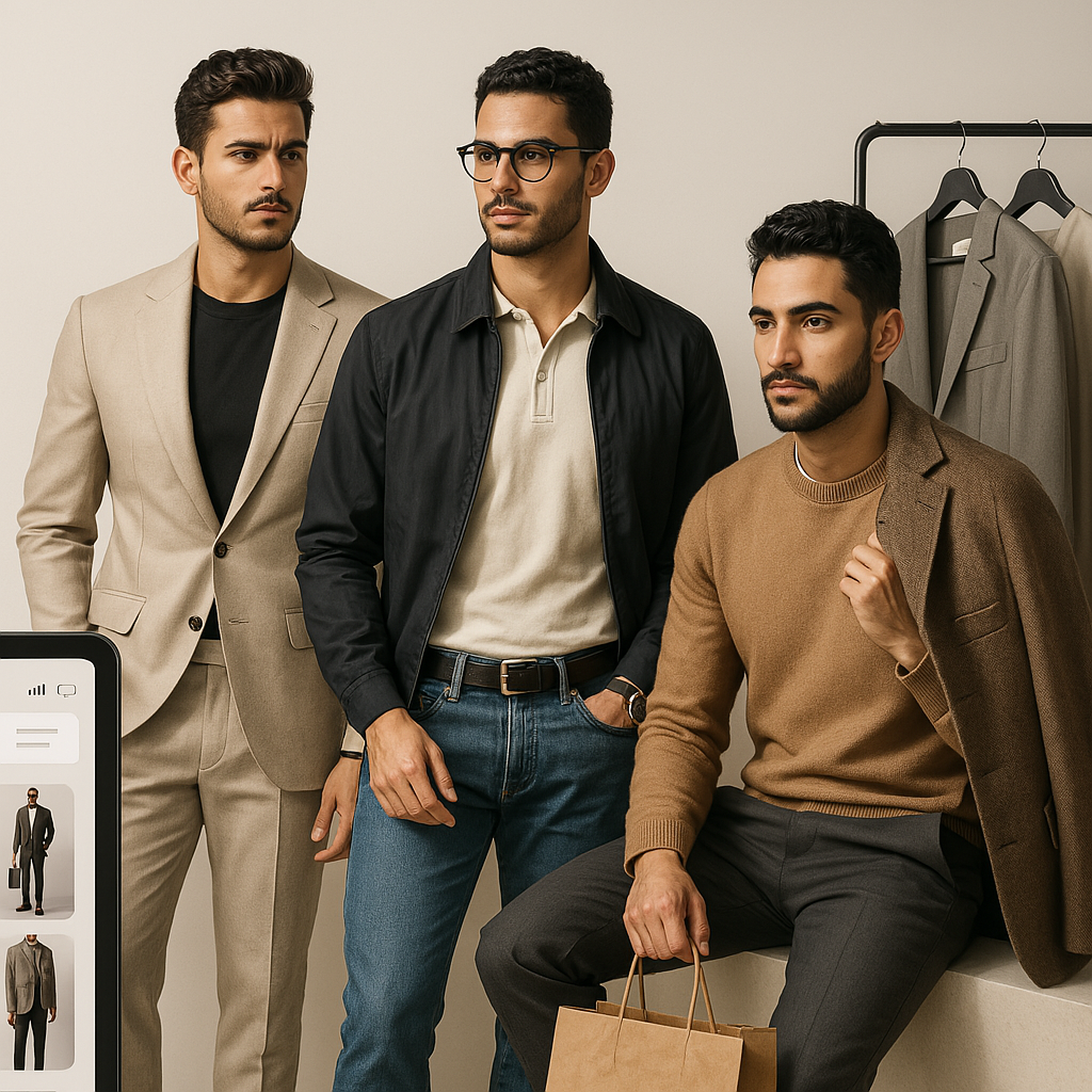 a realistic and elegant digital artwork for a men's fashion category on an e commerce website, witho